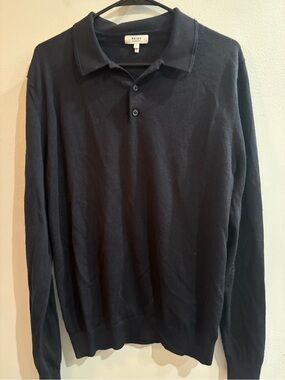 Reiss Navy Merino Wool Collared Sweater Size Large